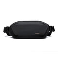 Black Oxford cloth messenger bag with one-shoulder design and street style details