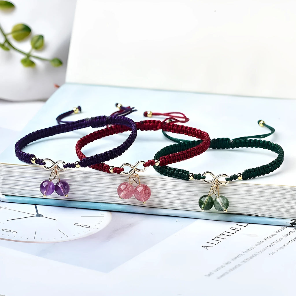 Natural strawberry quartz cherry bracelet for women with adjustable wristband