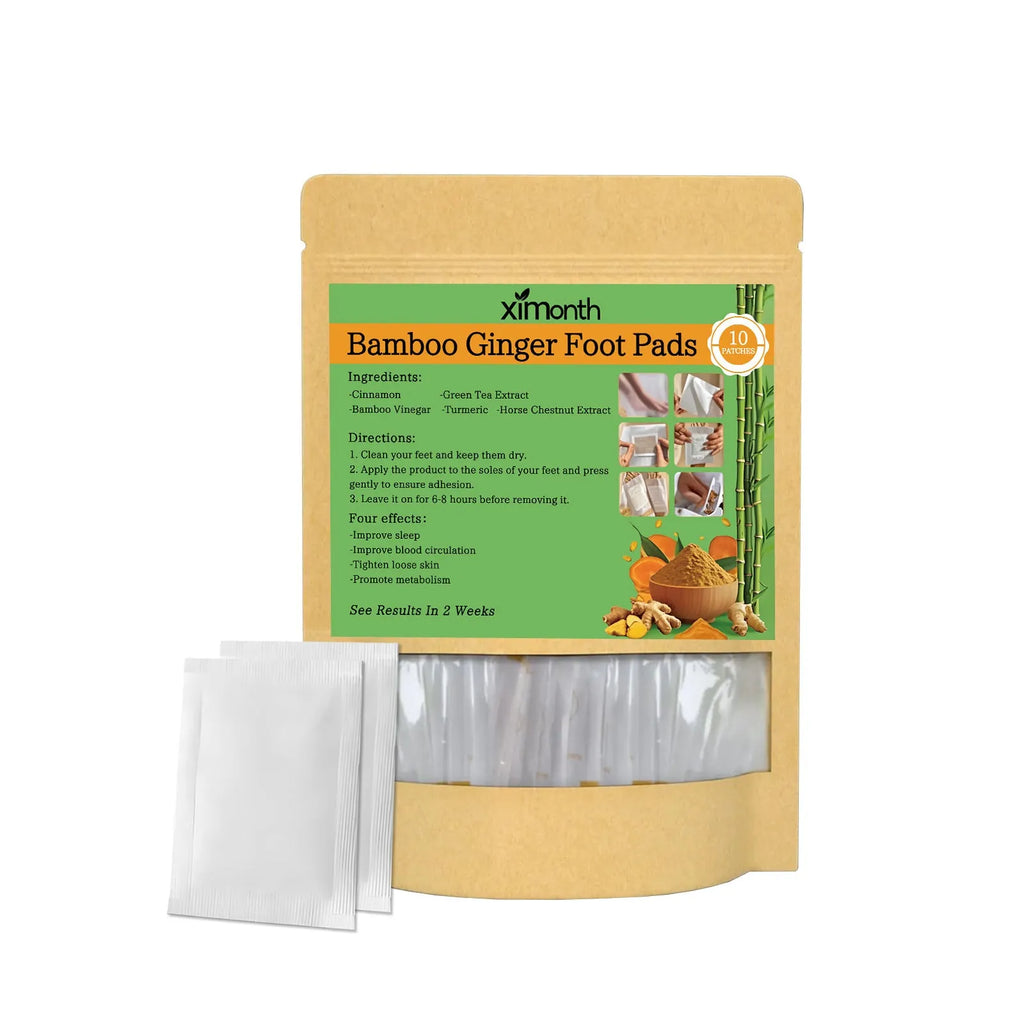 Pack of 10 adhesive health patches containing ginger and turmeric extracts.