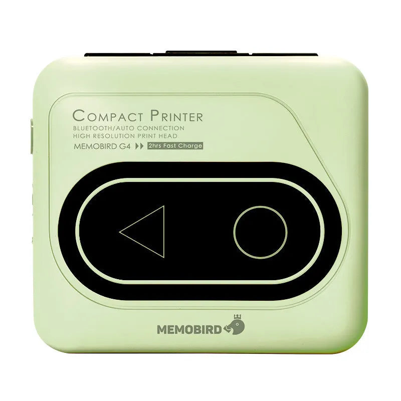 Avocado Green coloured pocket-sized Bluetooth thermal mini printer next to a mobile phone.