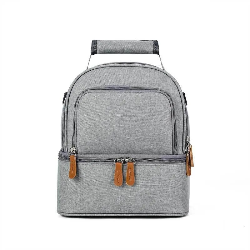 Grey women's thermal insulation backpack with adjustable curved shoulder straps