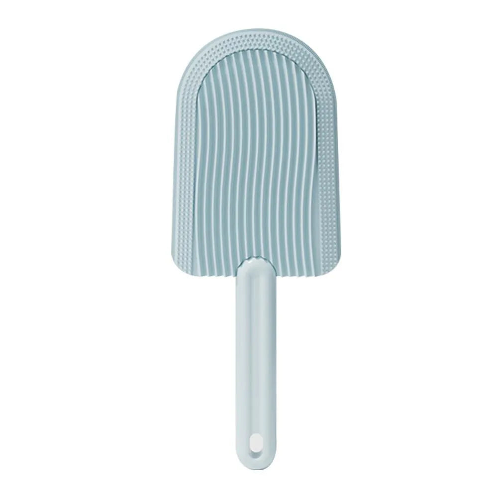 Foldable blue pet grooming brush with soft silicone teeth for cats and dogs