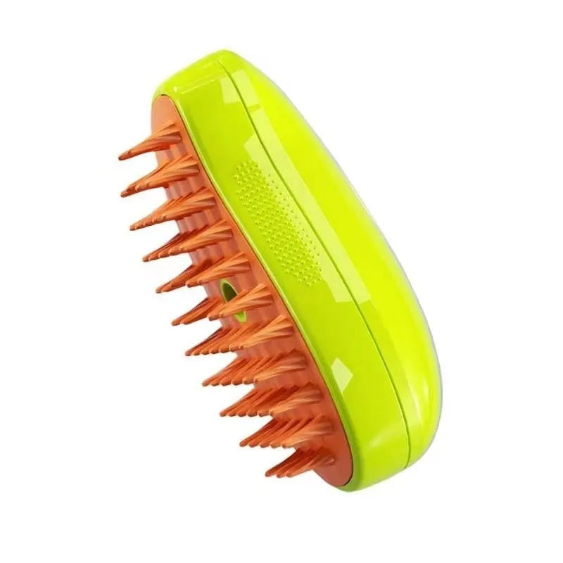 3-in-1 pet steam brush in green for cats and dogs, plastic construction, compact size