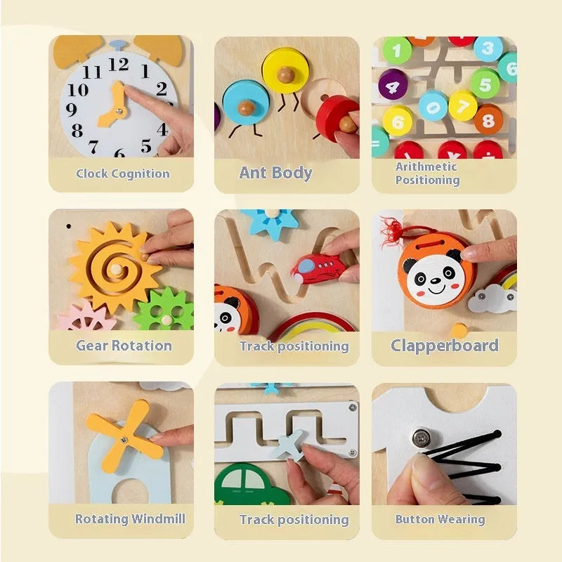 Wooden wall game busy board for cognitive exercise children aged 4-6 46x15.5x18 cm