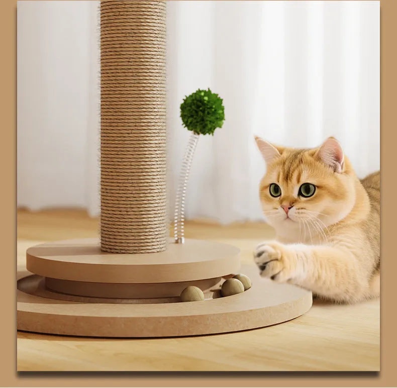 Canna coloured vertical cat climbing frame with hemp rope scratching surface and density plate base