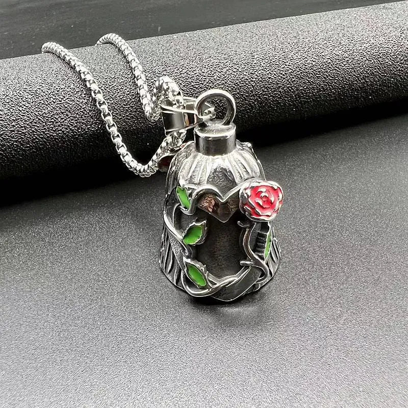 Titanium steel vintage polished motorcycle lucky bell with double-sided epoxy rose geometric design