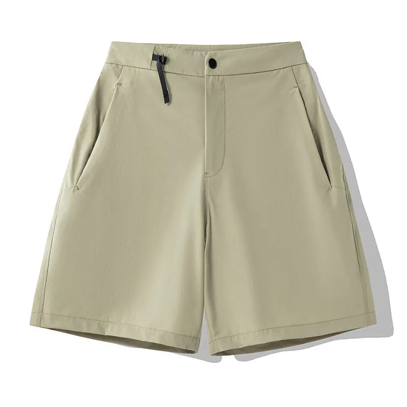 Men's quick-drying sports shorts in khaki with four-sided elastic and 3D cutting.