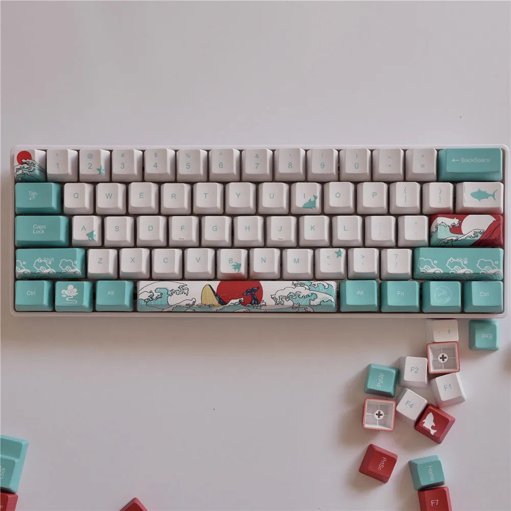 Coral Sea colour PBT keycaps for Xiao Yan mechanical keyboard with five-sided sublimation printing