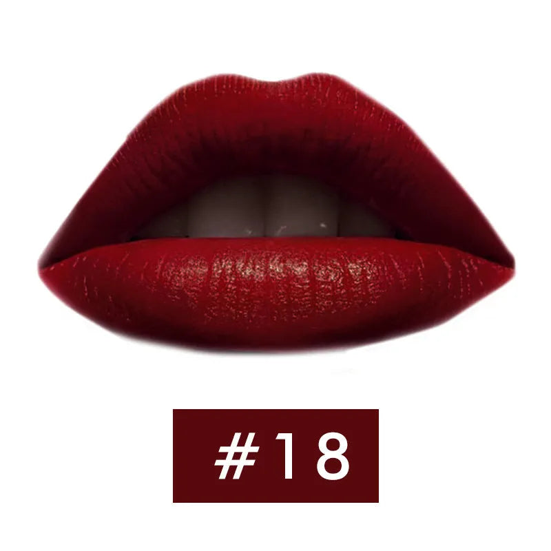 Beauty Creative mushroom head matte lipstick in black tube, shade Rose Red colour swatch
