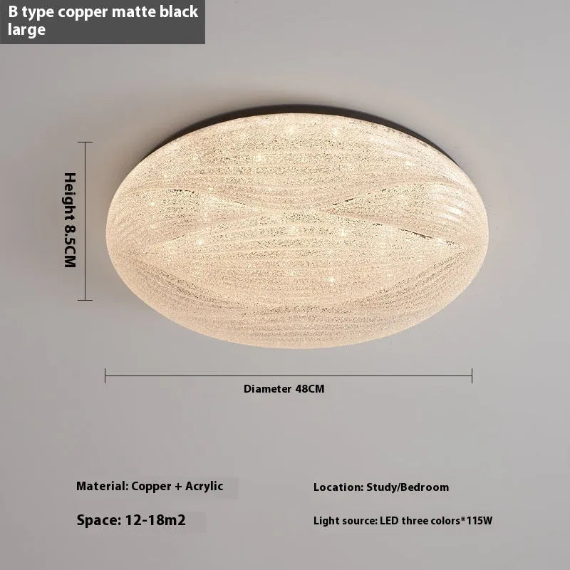 Modern copper round ceiling lamp for bedroom with multiple size options