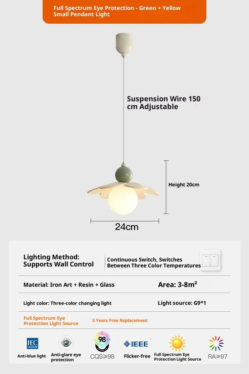 Modern minimalist cream style bedside chandelier with warm light option in pink finish for bedroom