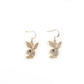 Cute full diamond rabbit stud earrings in silver, gold, and pink colour options.