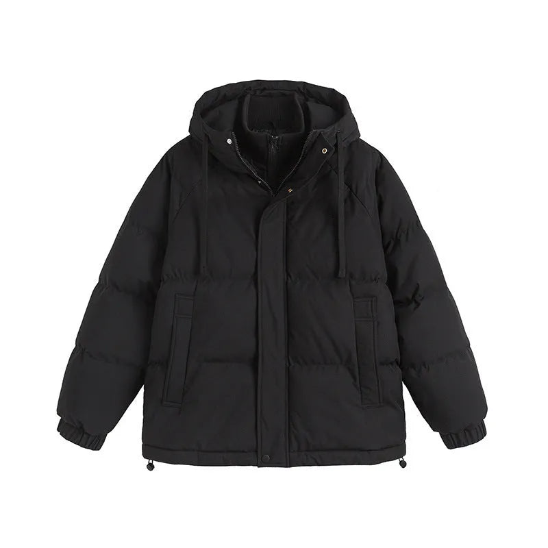Loose fit two-piece winter cotton-padded coat in a solid colour with side seam pockets