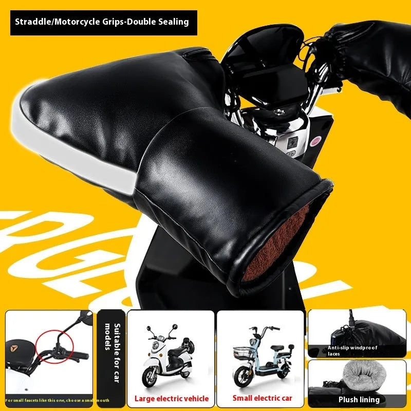Grey reflective Electric Motorcycle Handle Grip Winter Thermal Waterproof Gloves with fleece lining for tricycle handlebars