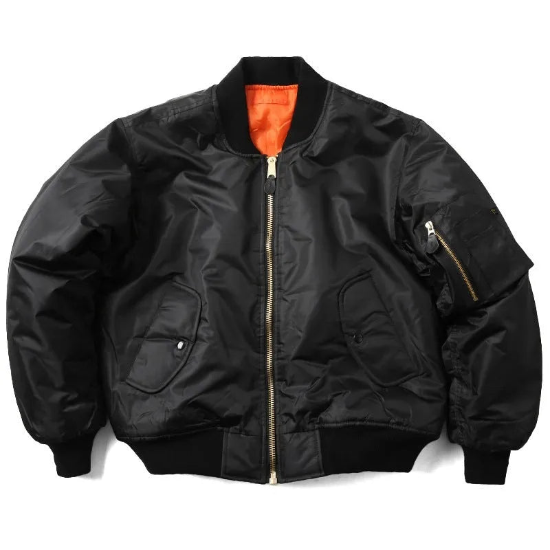 Men's army green cotton-padded pilot jacket with loose fit and double-sided wear-resistant nylon construction