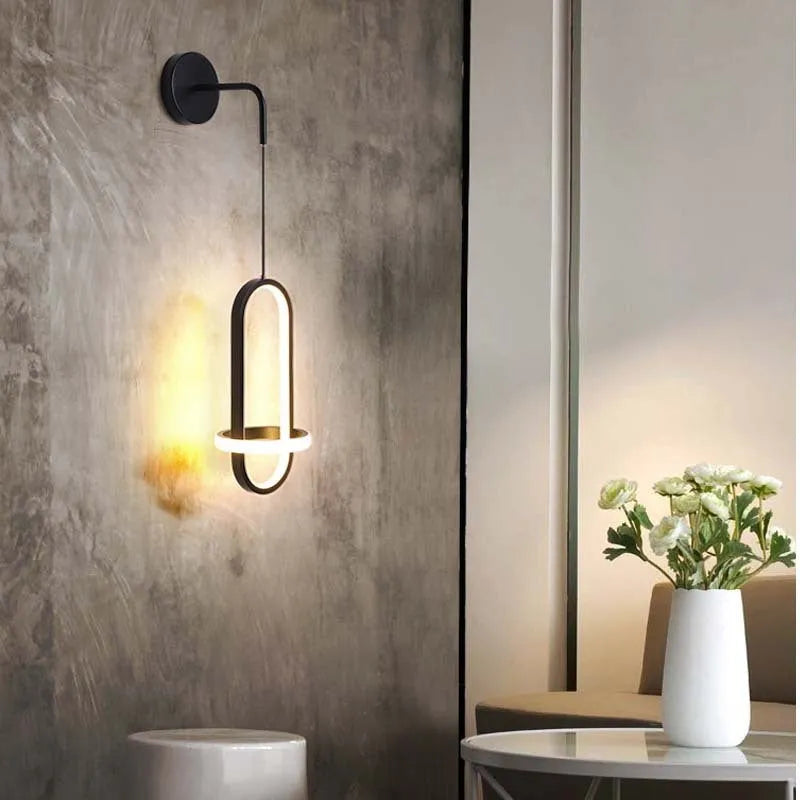Nordic wall-mounted bedside lamp with iron shade in gold or black colour