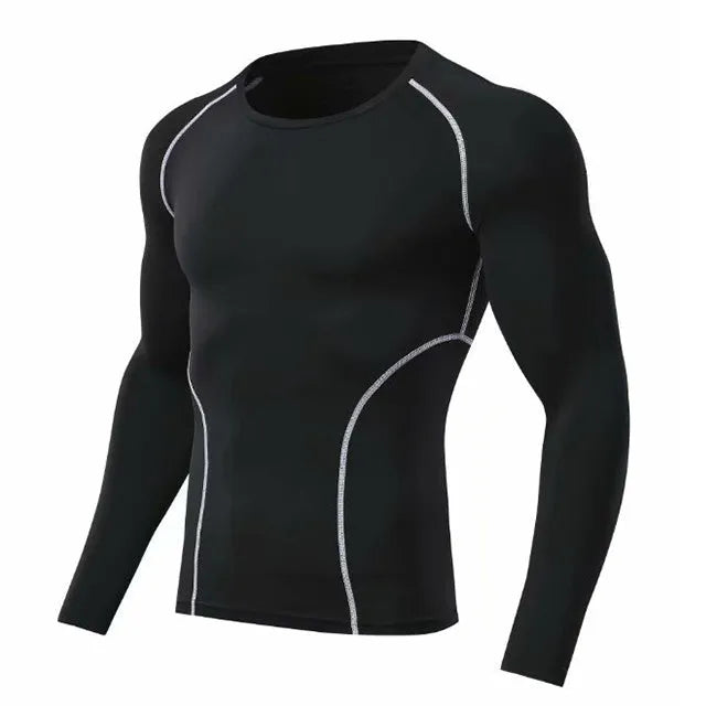 Men's polyester gym sweatshirt long-sleeve quick-dry running top with high elasticity, available in multiple colours