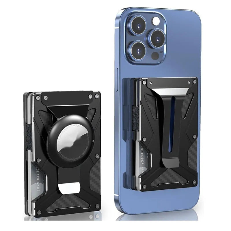 Aluminium alloy magnetic card clamp with geometric hollow out pattern and anti-theft swiping function in four colours