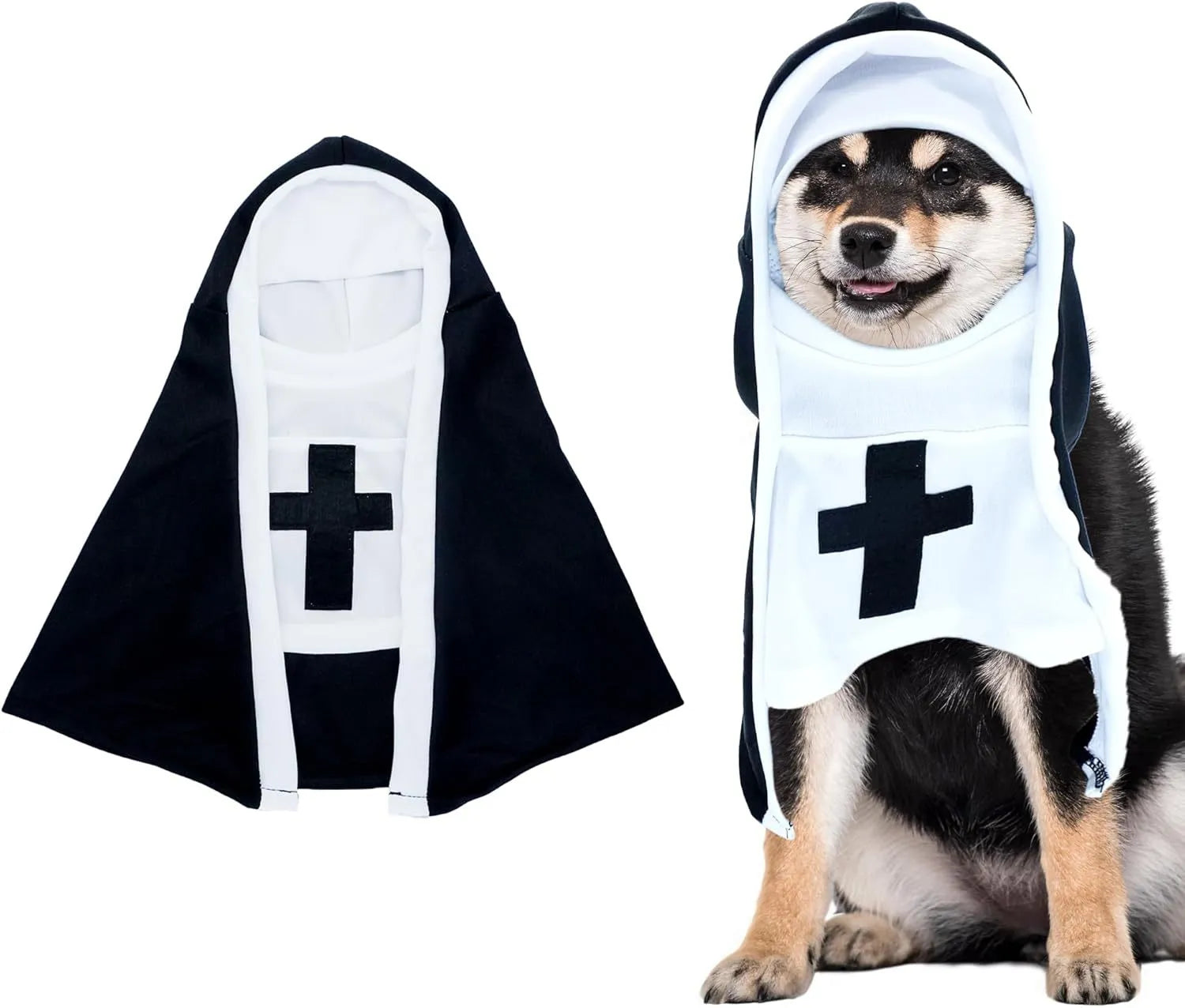 Black and white nun costume for small to medium dogs and cats with pullover design