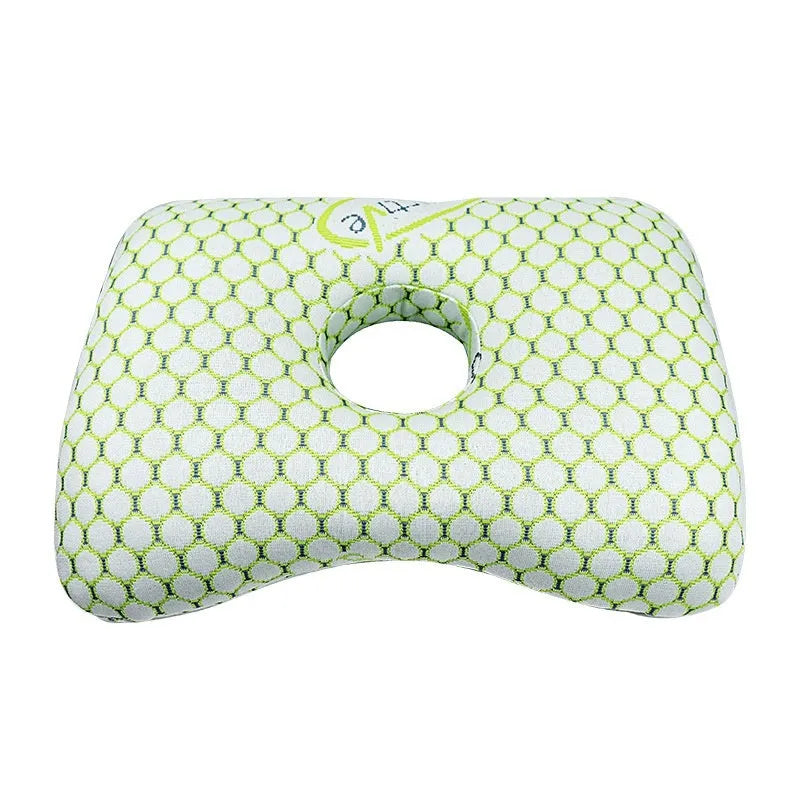 Beauty salon single hole ear pillow in grey colour, showing central ear hole and rectangular shape.