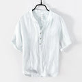 Retro linen pullover top in solid colour with short sleeves on mannequin