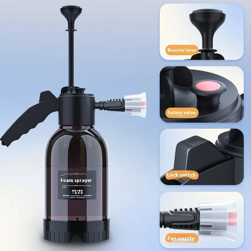 Black hand-held foam sprayer watering can with 2L capacity and aluminium oxide tie rod