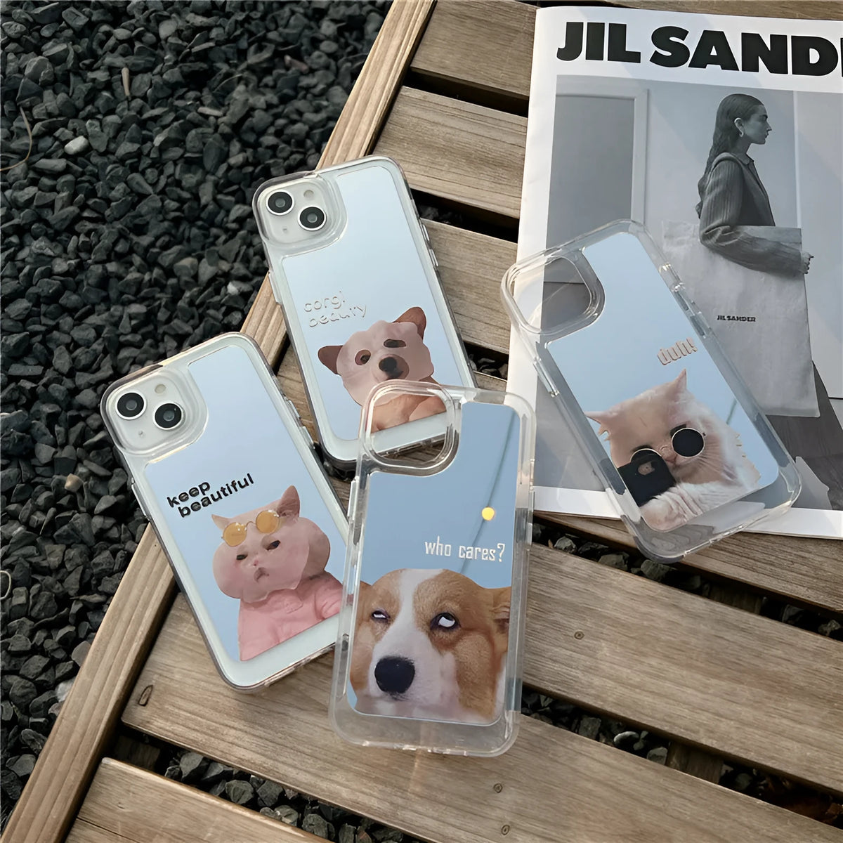 Mirror acrylic phone case with funny pet dog and cat design for iPhone, anti-fall protective back cover