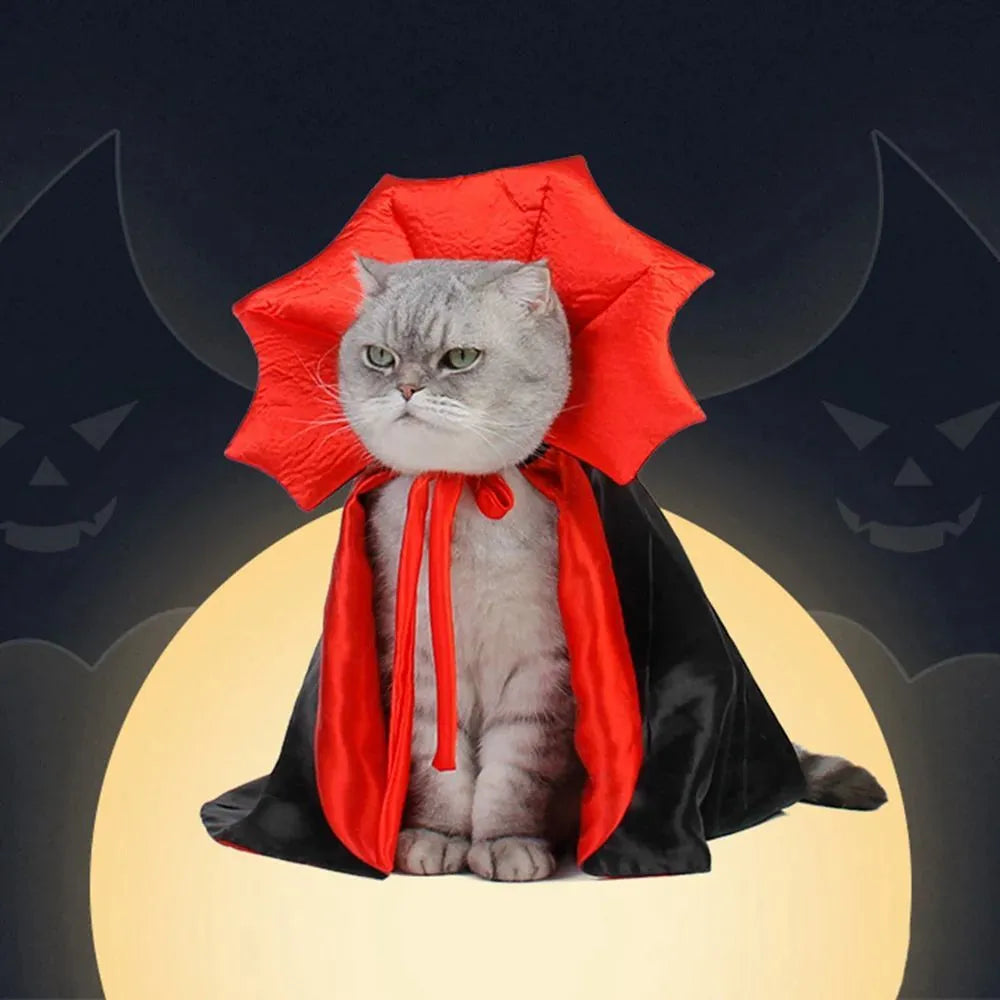 Halloween vampire cloak costume for small dog or cat showing cape design