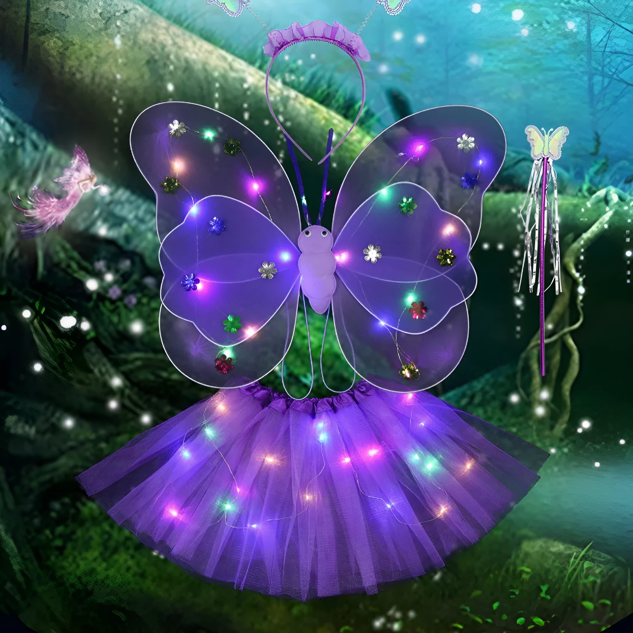 Creative glowing butterfly wings 4-piece set with luminous double-layer wings in pink colour