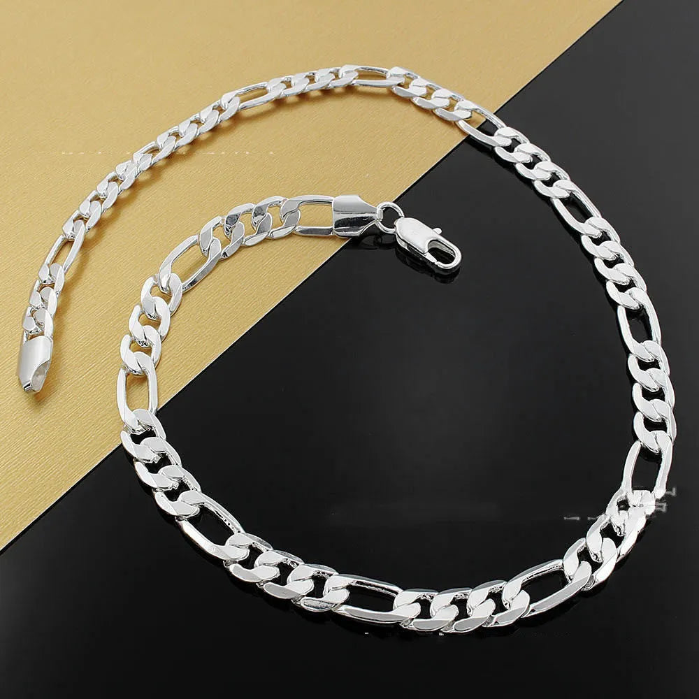 Silver-plated blade chain necklace for men 8mm width Korean fashion style 20 inch length