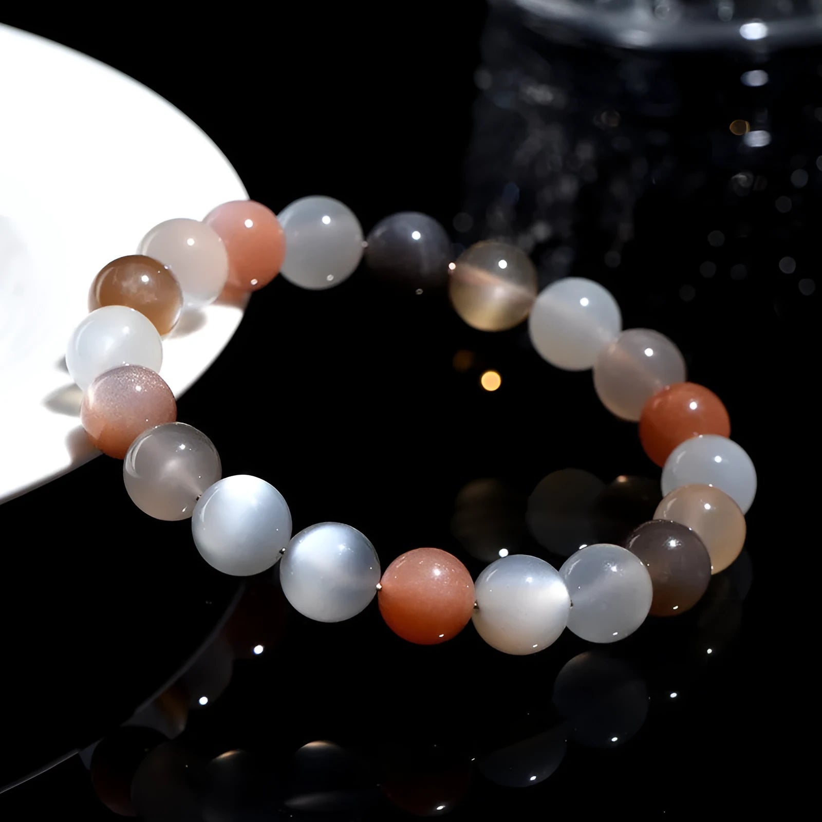 Natural colourful moonlight moonstone bracelet with 8mm beads in single circle design