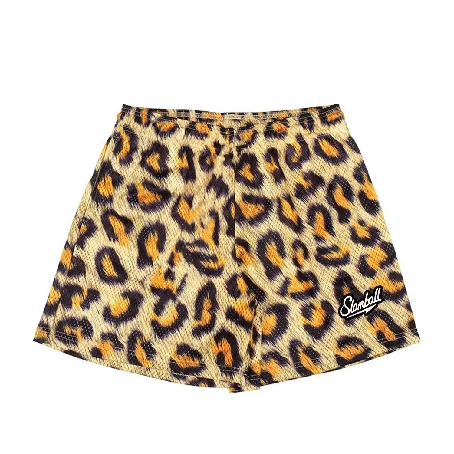 Men's leopard print quick-dry fitness shorts with mid waist and athletic cut