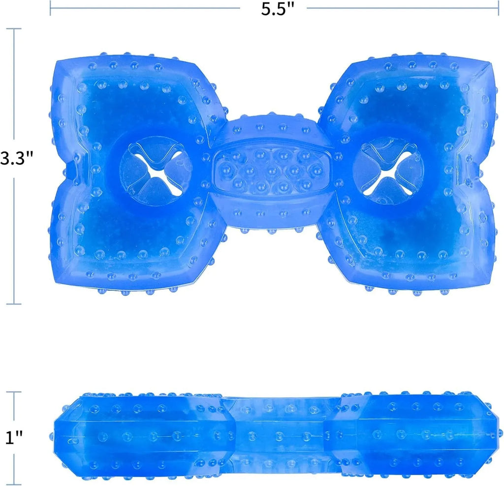 Pet teether cooling chew toy for dogs in Bones shape with blue non-toxic outer layer and water filling