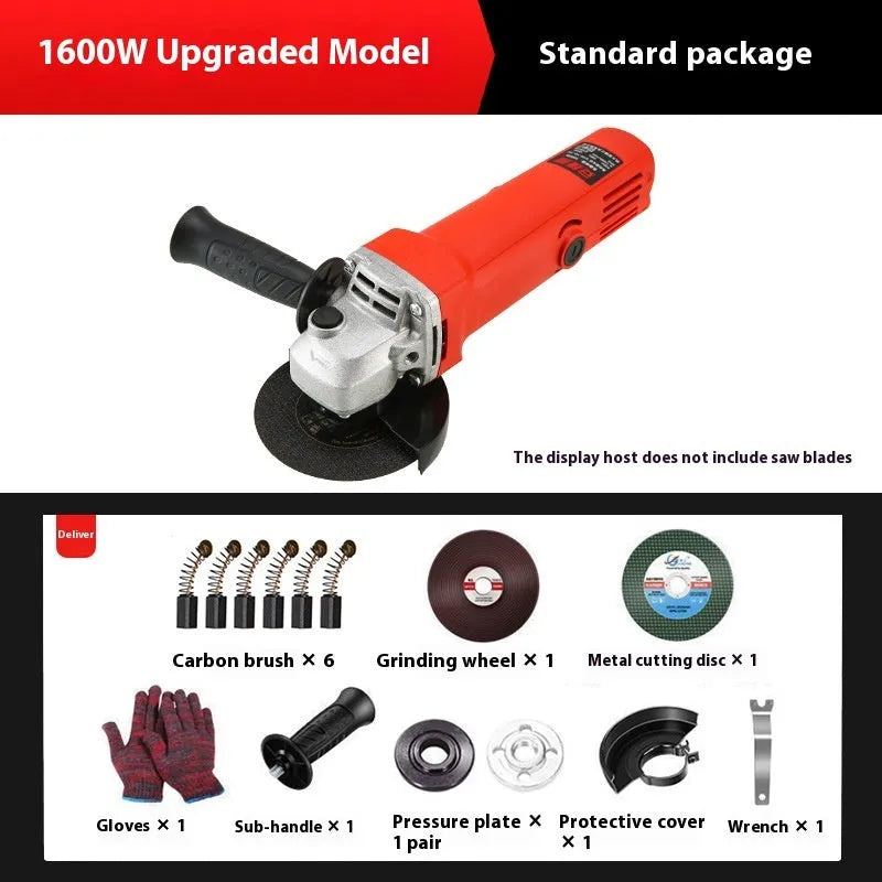 Electric angle grinder 1600W with 100mm disc and 10mm chuck on workbench