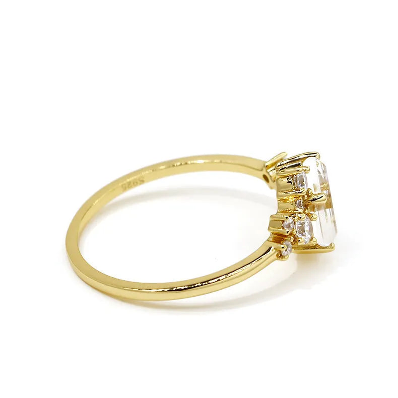 Silver ring with white crystal shiny finish for women, available in US sizes 5 to 8
