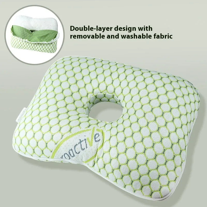 Beauty salon single hole ear pillow in grey colour, showing central ear hole and rectangular shape.
