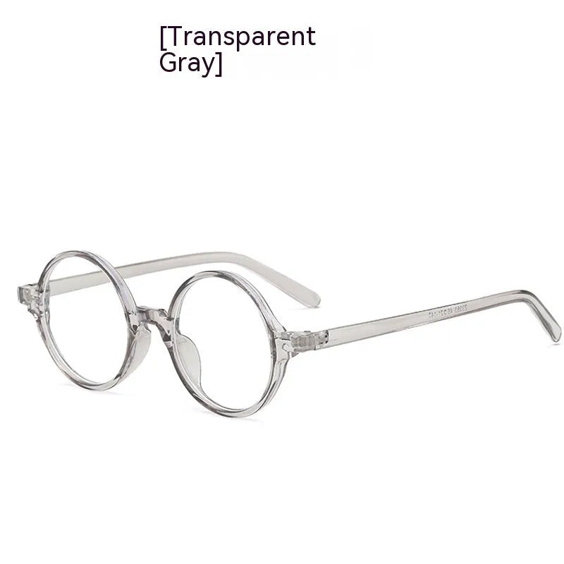 Artistic retro round flat mirror glasses in four colour options on display