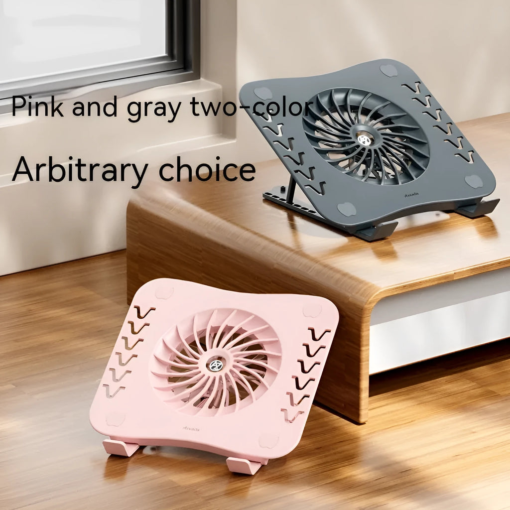 Portable folding notebook radiator cooling stand in grey with charging cable, size 250x220mm