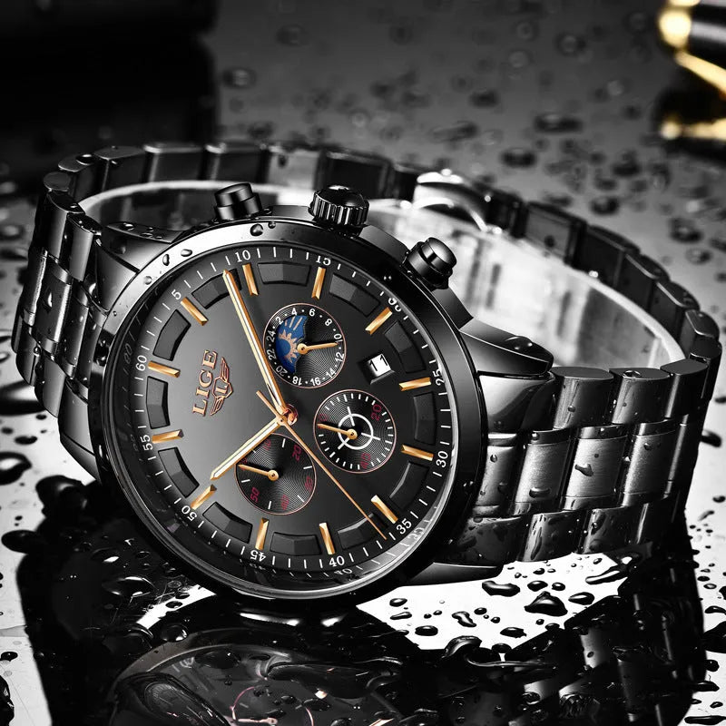 Men's waterproof quartz sports watch showing four colour options with 12mm case thickness