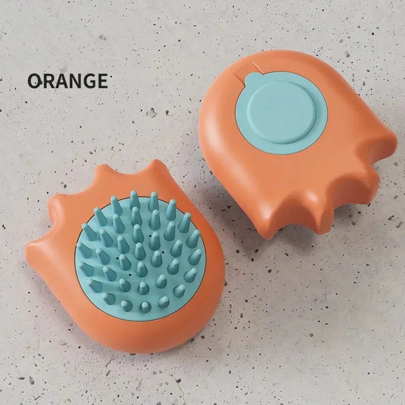 Pet bath brush massage comb with built-in shampoo box for cats and dogs