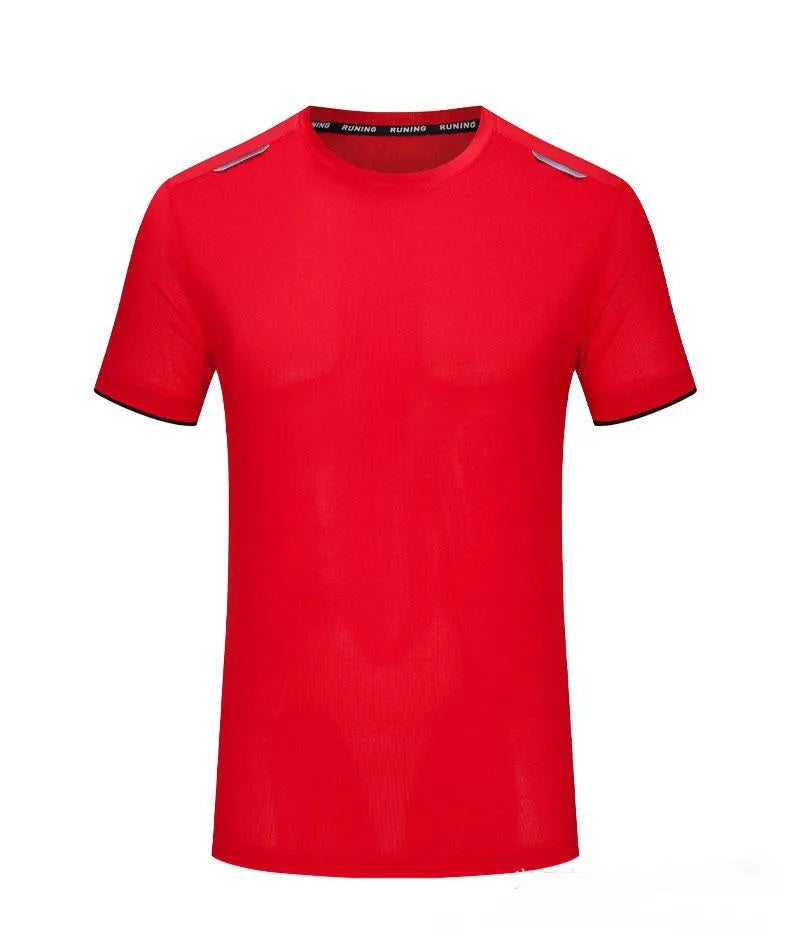 Man's loose fit ice silk t-shirt in solid colour on hanger, showing lightweight summer workwear fabric.