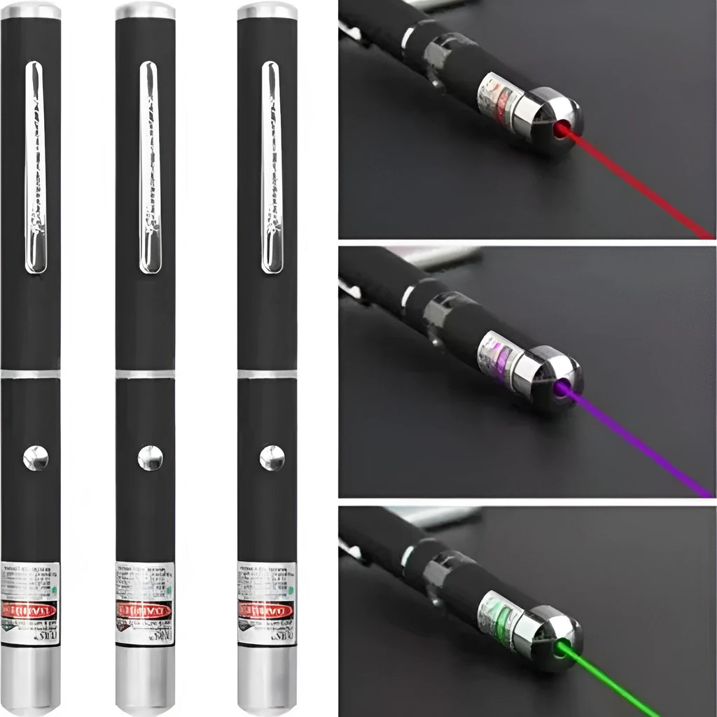 3-pack metal single point laser pens for dogs and cats in three colour options