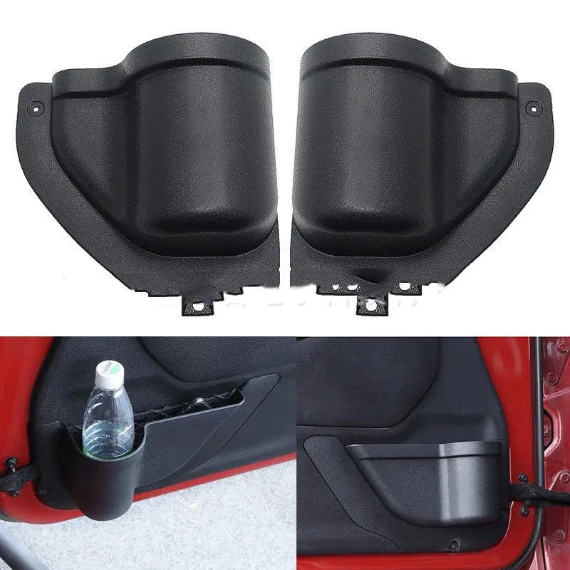 Black ABS plastic door storage box for Jeep Wrangler JK and JL interior door panel.
