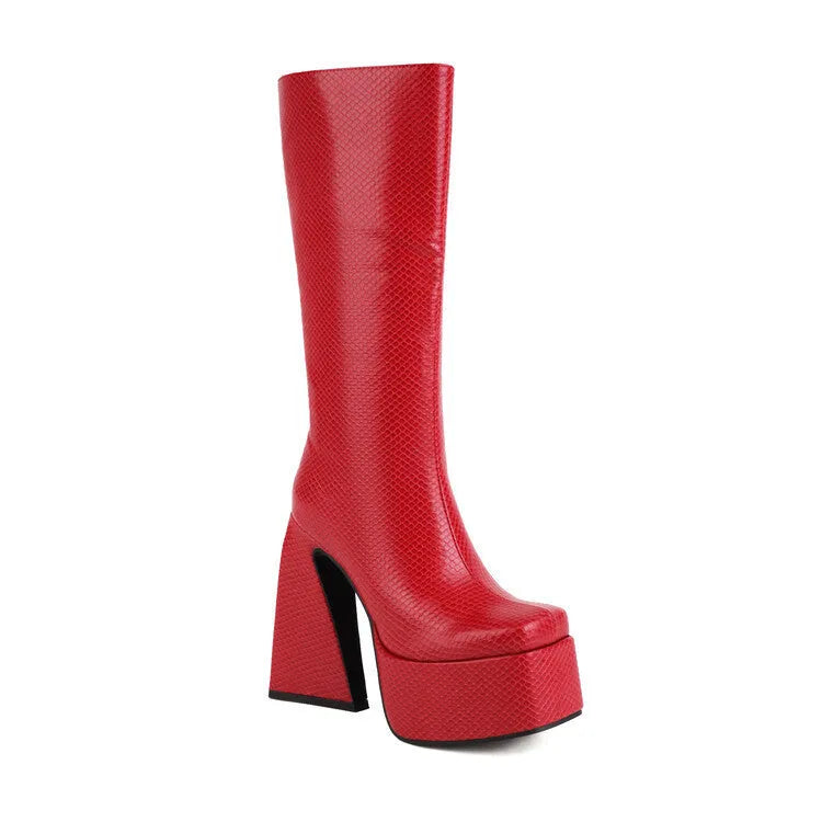 Women's black high boots with artificial PU leather upper, casual style