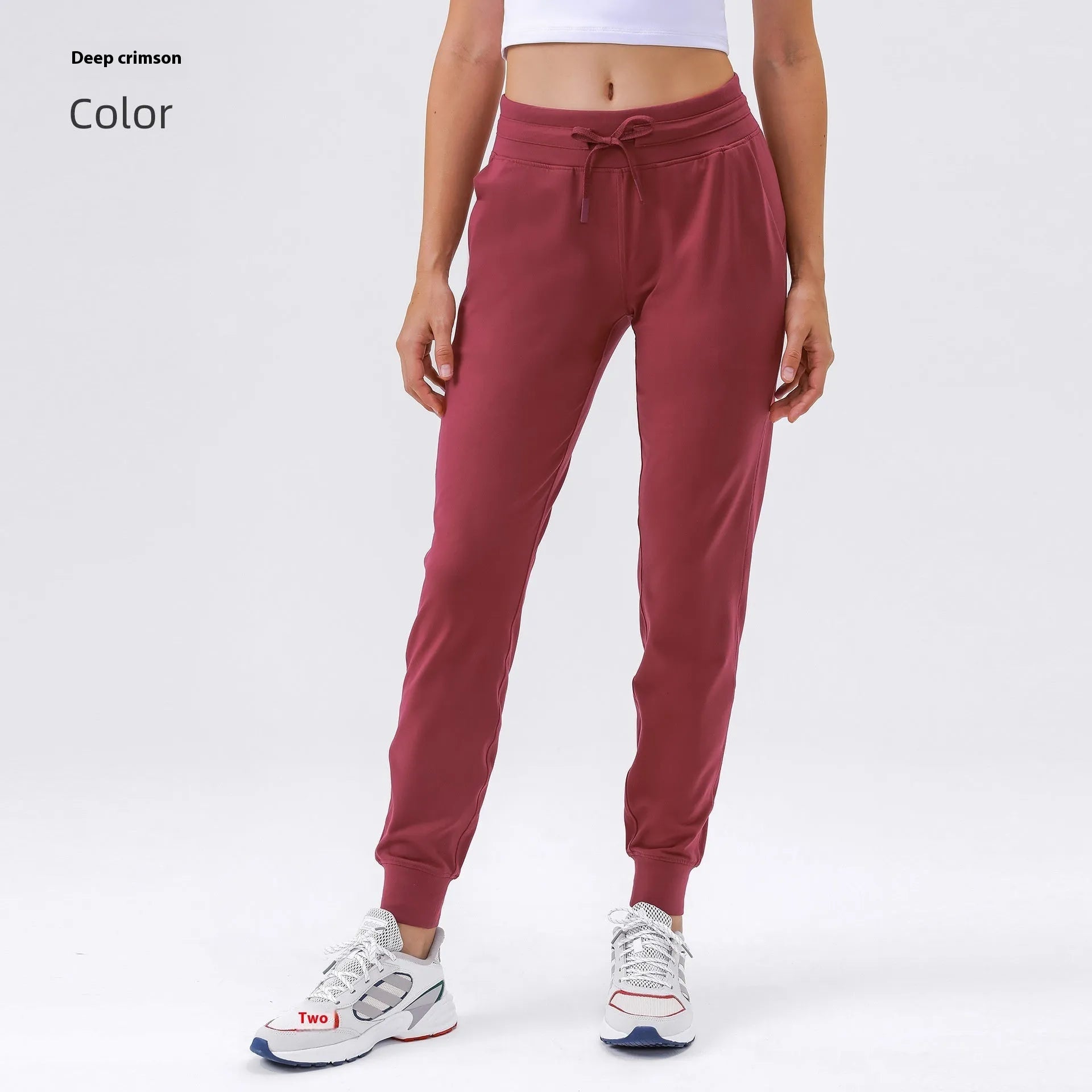 Women's high-waist yoga pants with drawstring waist in Belgian Blue colour