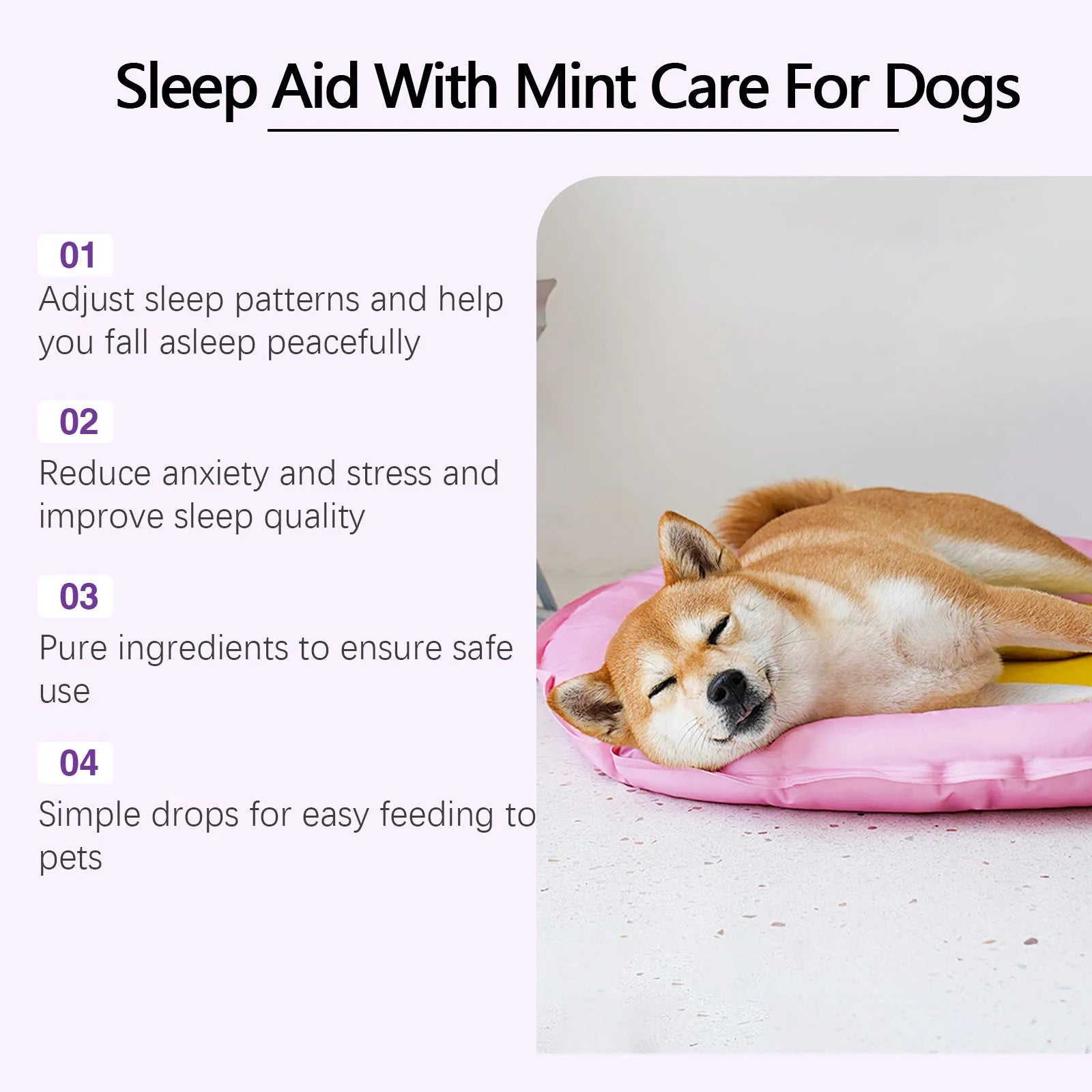 60ml bottle of Dog Sleep Drops for pets, measuring 3.3cm by 12cm.