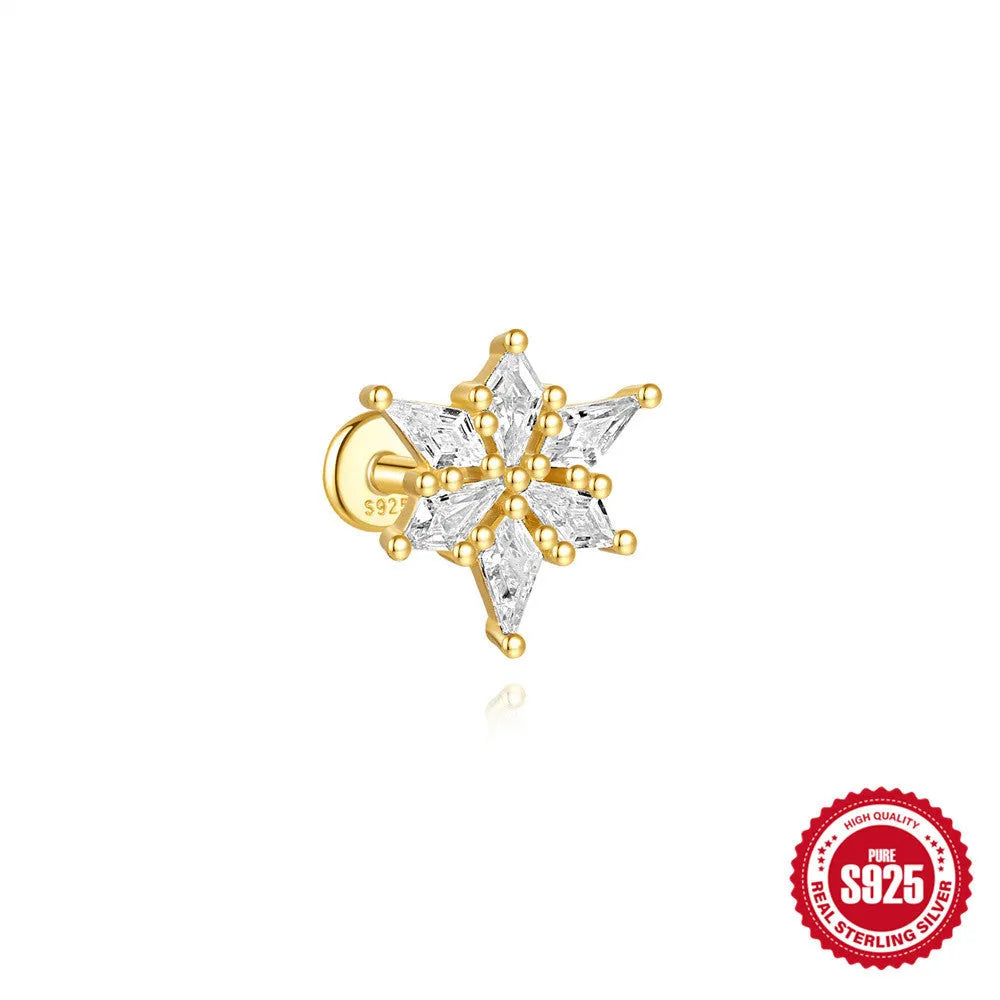 S925 sterling silver water drop shaped earrings with a flat spiral geometric design on a white background.