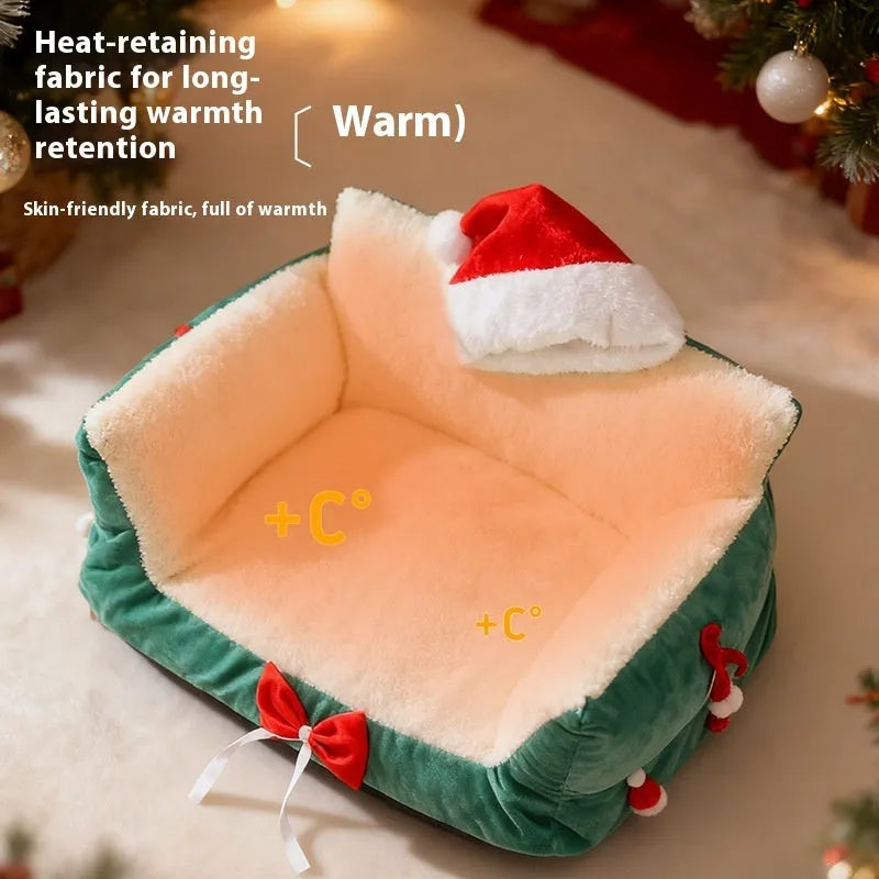 Warm flannel cat bed in red with removable cover, large size for plus-sized cats