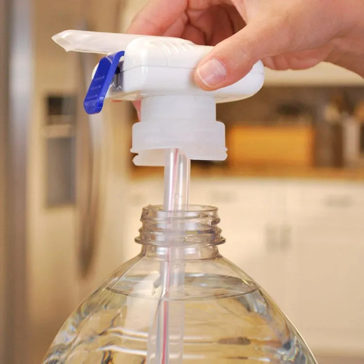 Manual electric pumping water device for beverages with PP silicone straw and blue press handle.