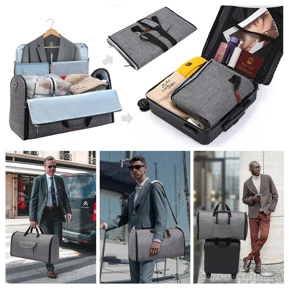 Folding dark blue Oxford cloth duffel bag with 36-55 litre capacity for travel and gym use.